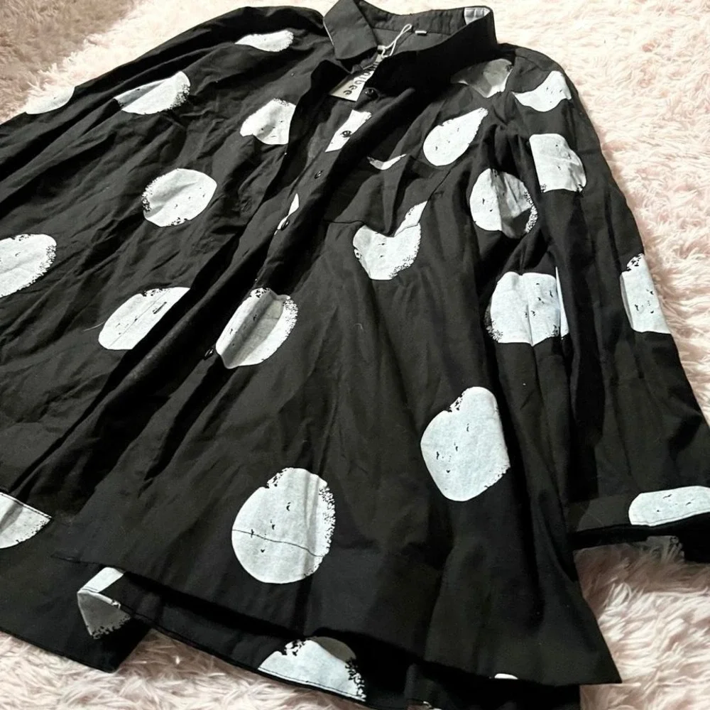 Monochrome Retro Polka Dot Oversized Tunic‎ Womens XXL Quirky Eclectic Statement